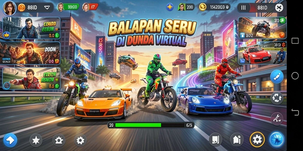 Gameplay mendebarkan dalam balapan virtual yang seru.