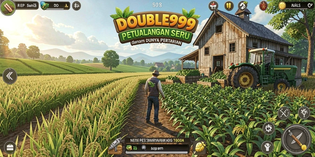 Tampilan menarik dari gameplay DOUBLE999 saat mengelola pertanian.