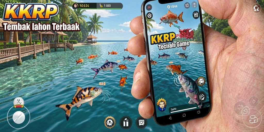 Tampilan seru dari gameplay KKRP yang menampilkan aksi menembak ikan.