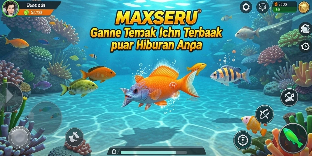 Screenshot gameplay MAXSERU menampilkan aksi seru menembak ikan.