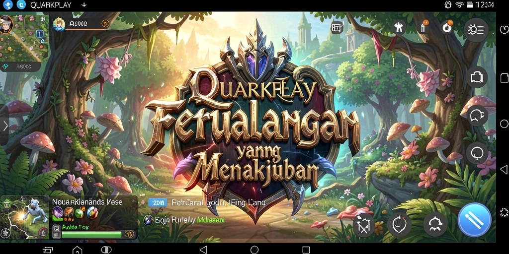 Tampilan gameplay QUARKPLAY dengan karakter beraksi dalam pertempuran RPG.