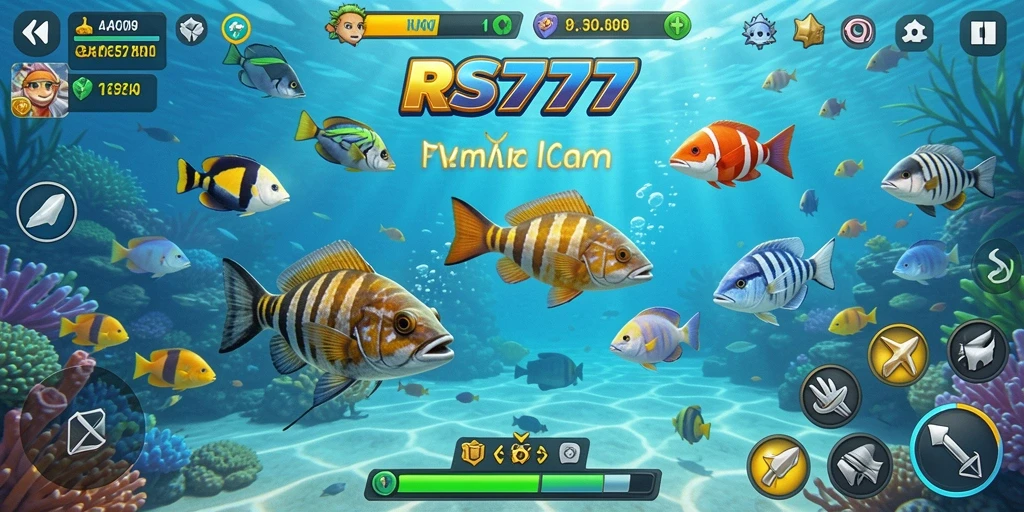Screenshot utama RS777 menampilkan serunya gameplay Tembak Ikan.